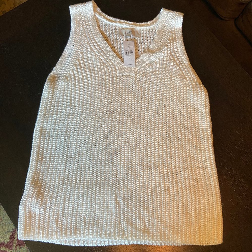 LOFT Ivory Knit V-Neck Tank